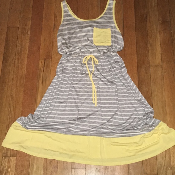 Infinity Raine yellow gray striped tank sun dress - Picture 6 of 6